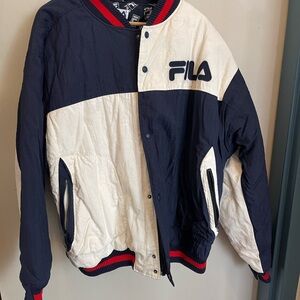 Fila Men's Navy and Cream Jacket 90s Vintage